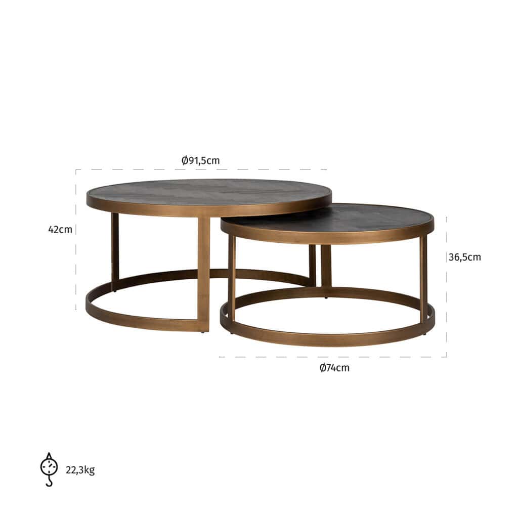 - Salontafel Blackbone brass set van 2  (Black rustic)