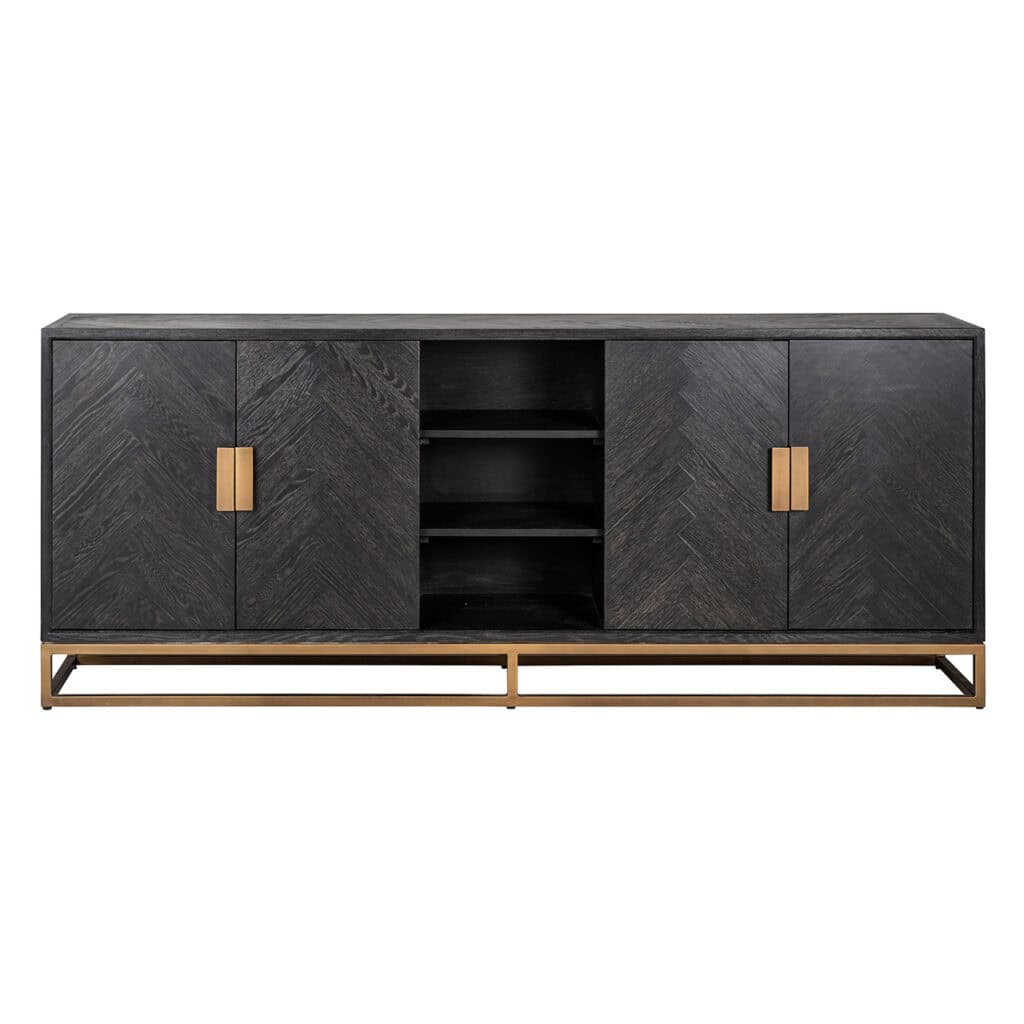 - Dressoir Blackbone brass 4-deuren + open vak (Black rustic)