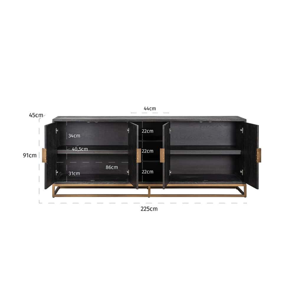 - Dressoir Blackbone brass 4-deuren + open vak (Black rustic)