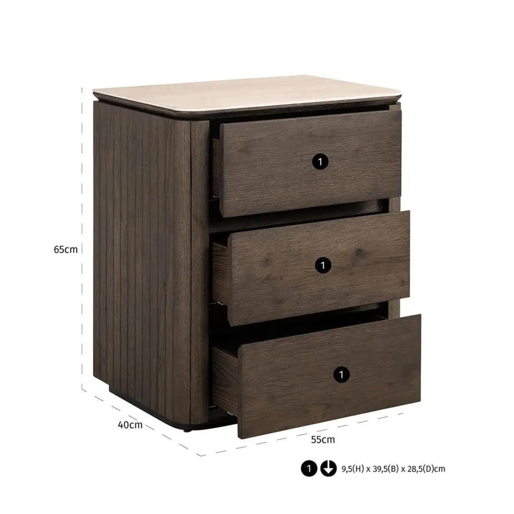- Nachtkastje Ritz 3-lades (Brown)