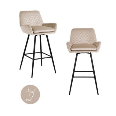 - Barstoel Linsey khaki velvet swivel (Set of 2)