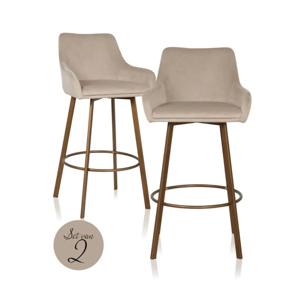 - Barstoel Cressida khaki velvet high back (Set of 2)