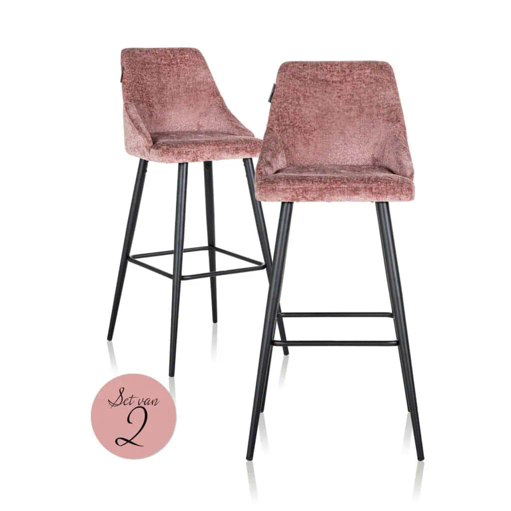 - Barstoel Brooke rose chenille (Set of 2)