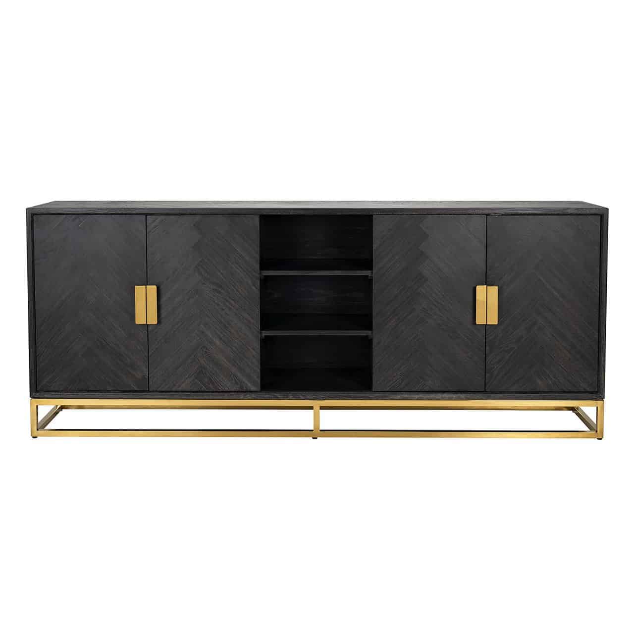 Dressoir Blackbone gold 4-deuren + open vak (Black rustic)