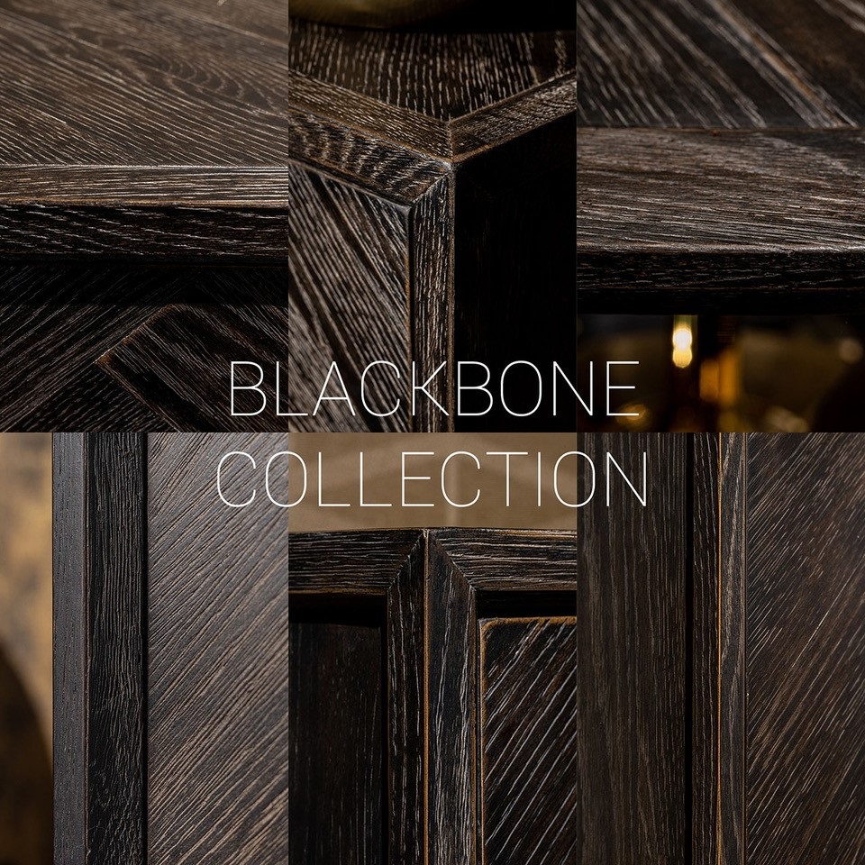 Dressoir Blackbone gold 4-deuren + open vak (Black rustic)