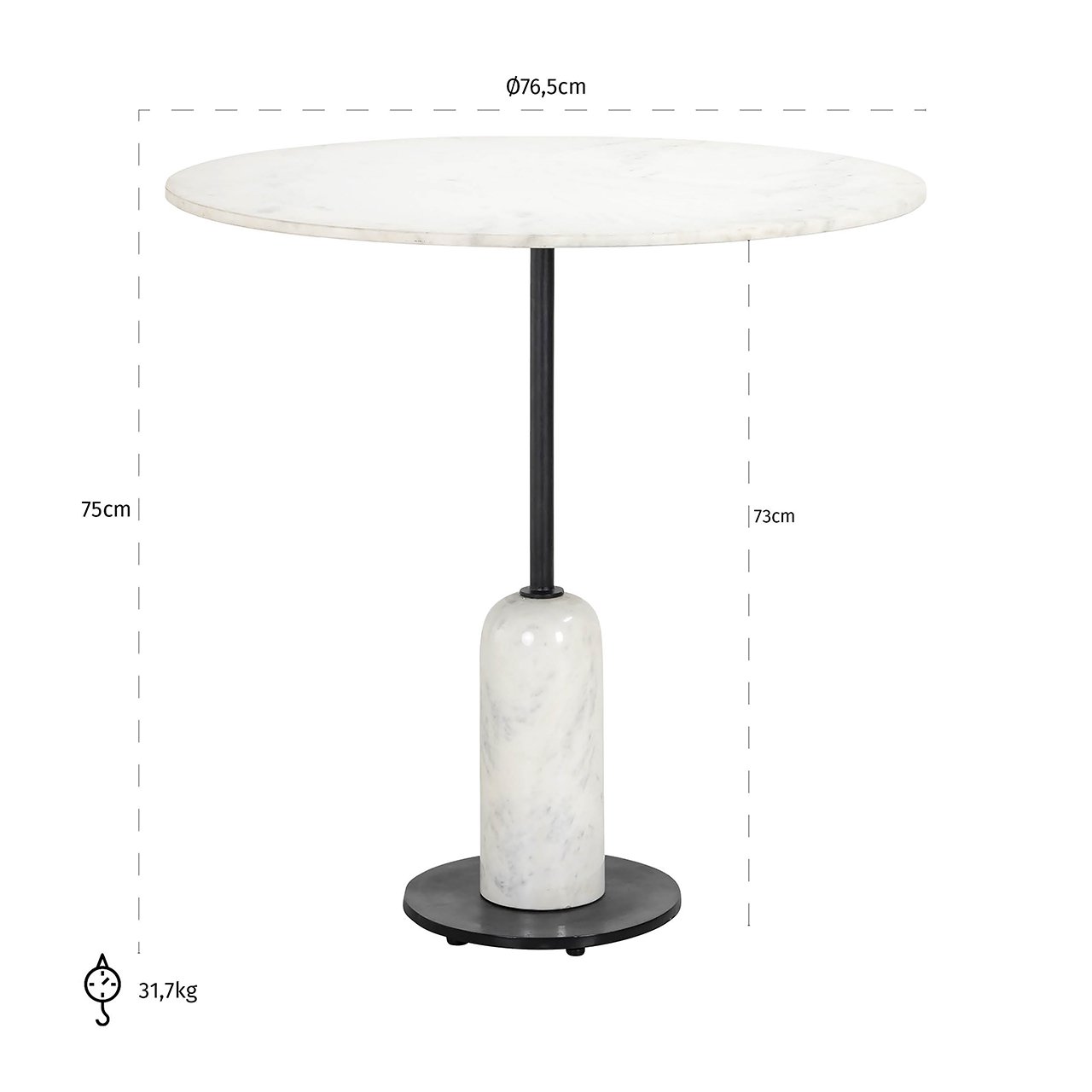 Bistrotafel Jagger 76Ø (Black/white)