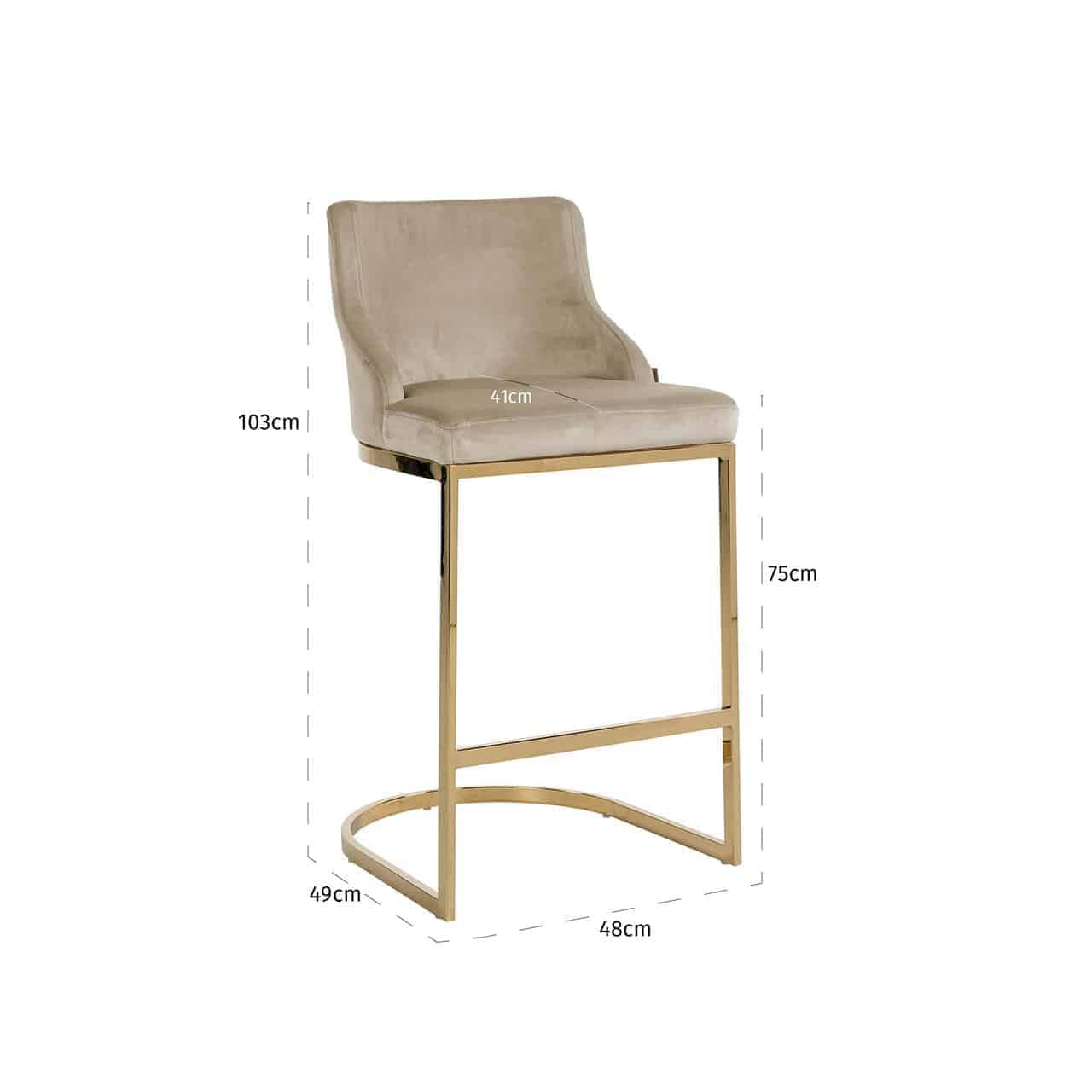 Barstoel Bolton khaki velvet / gold fire retardant (Quartz Khaki 903)