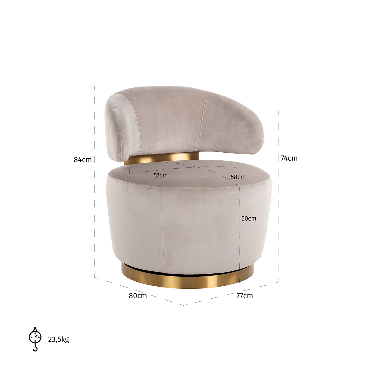 Draaifauteuil Maxime khaki velvet (Quartz Khaki 903)
