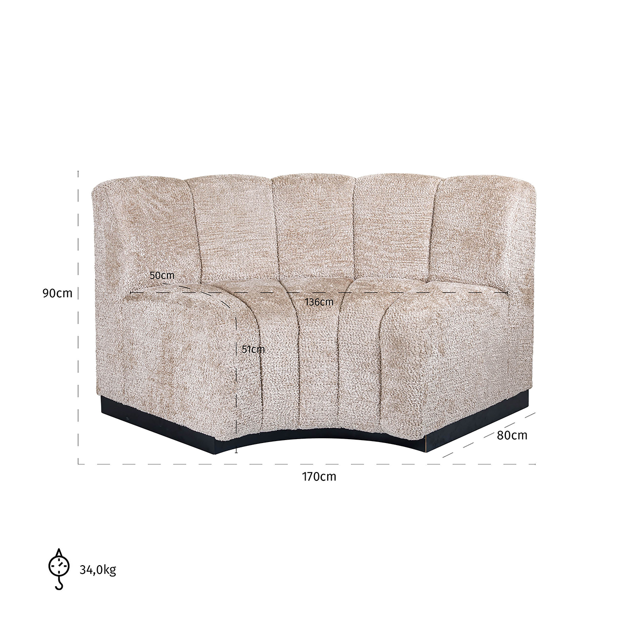 Recht hoek eetkamerbank Hillpark lovely beige (Be Lovely 170 Beige)