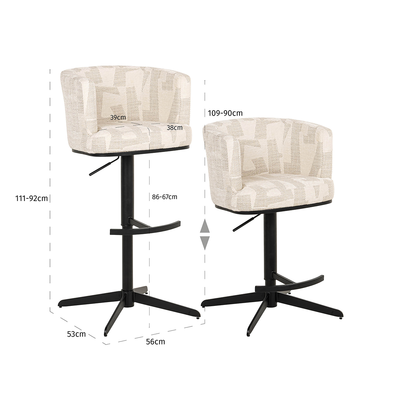 Bar/counterstoel Cheyenne beige graffic (Beige graffic)