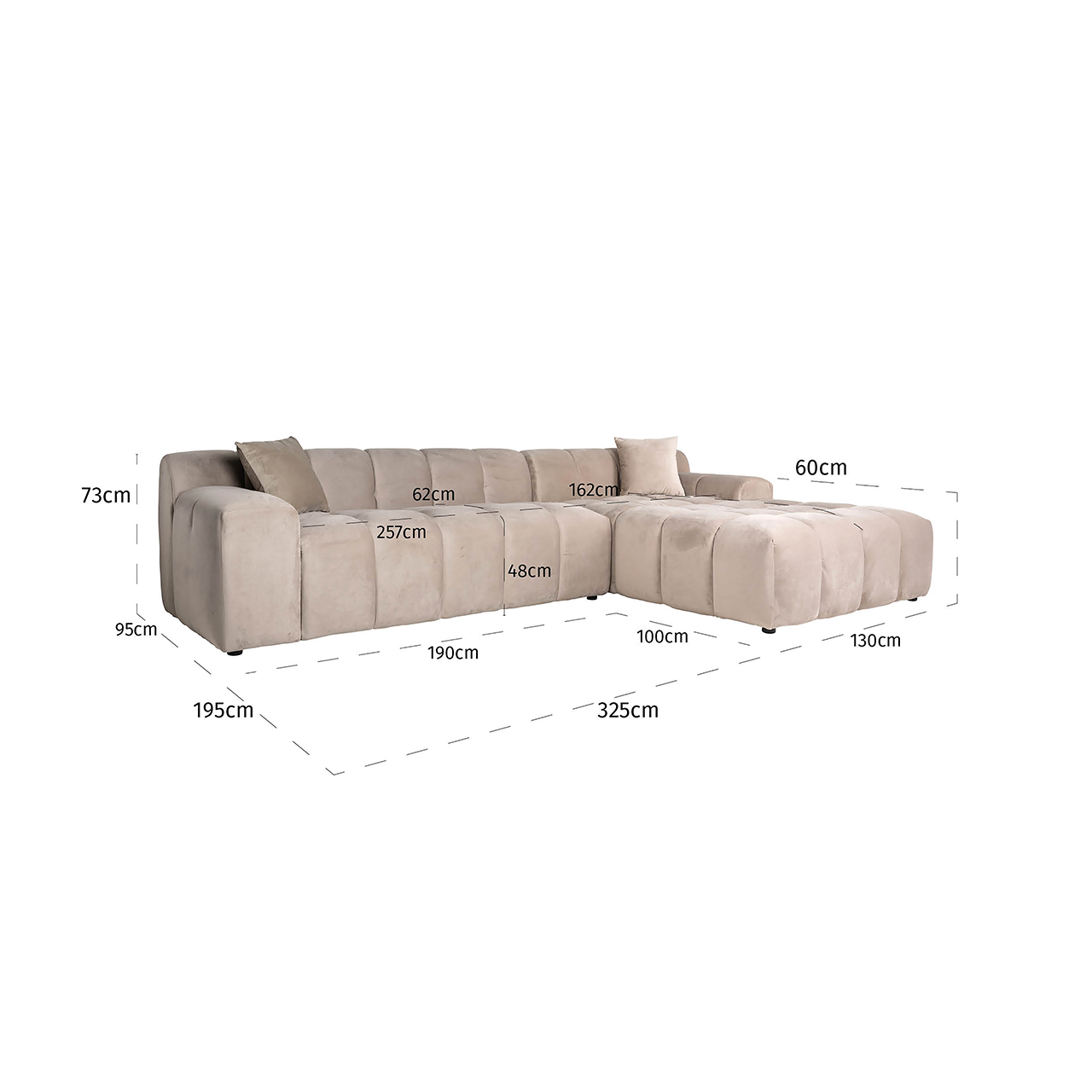 Bank Cube 3-zits + lounge rechts (Quartz Khaki 903)